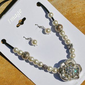Boho Necklace Dressy Statement Pearl Rhinestone